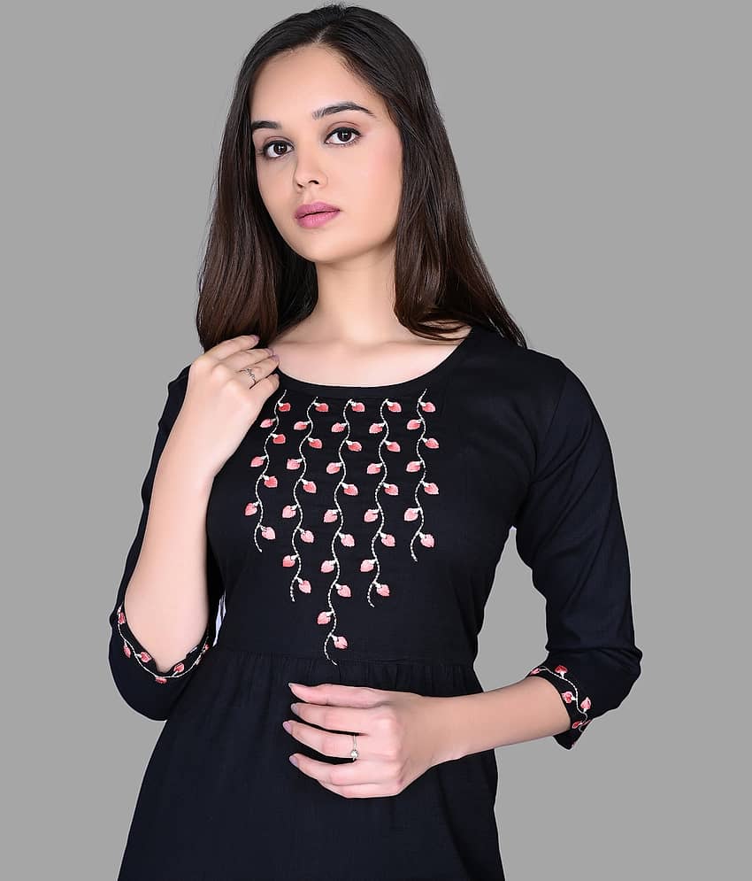 HAYA - Black Rayon Women's Straight Kurti ( Pack of 1 ) view 2