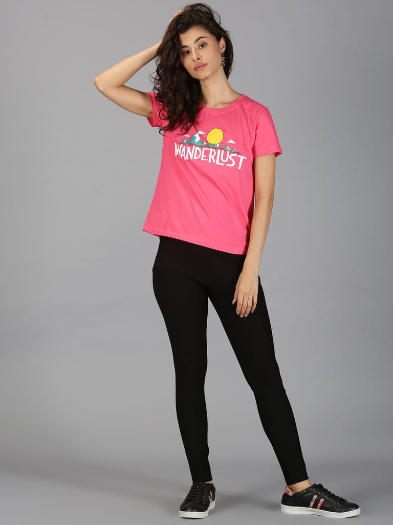 Cotton Pink Graphic Casual T-Shirt view 2