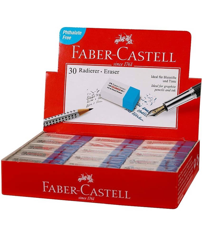Faber-Castell Ink and Pencil Eraser - Pack of 30 (White and Blue) view 2