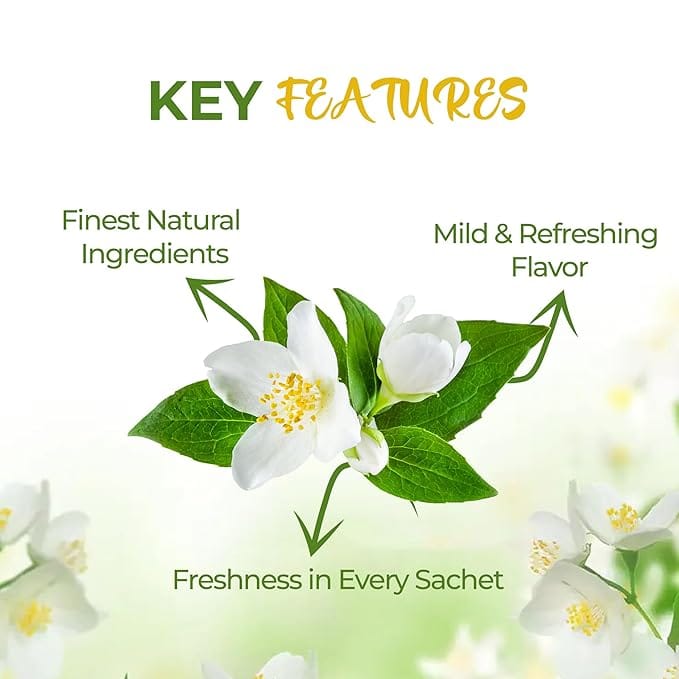 Golden Tips Finest Jasmine Green Tea, 20 Sachets, Naturally Sourced, No Additives, Light Color & Subtle Flavor, Individually Wrapped for Freshness, Soothing Aroma for Relaxation view 2