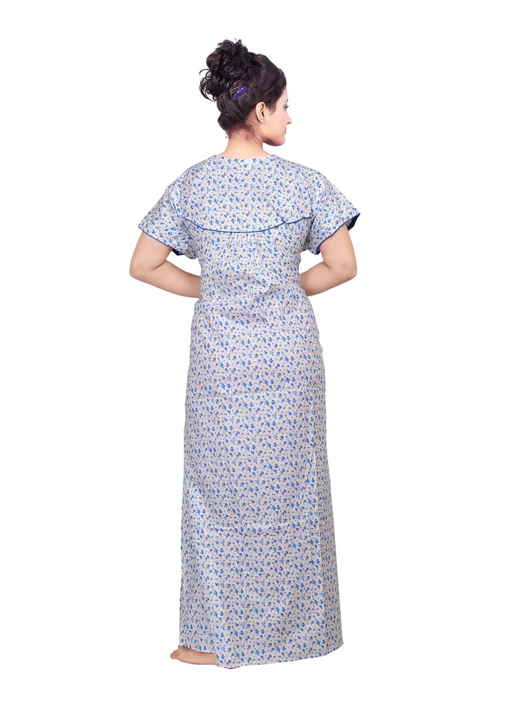 VALENCIA SLEEPWEAR Pure Cotton White Printed Round Neck Nightgown Nighty with Pleades for Extra Comfort view 2