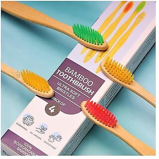 FAIRBIZPS Bamboo Toothbrush Set - Pack of 4 Soft Bristles BPA-Free Antibacterial Biodegradable Handle - Eco-Friendly Oral Care Kit for Kids and Adult