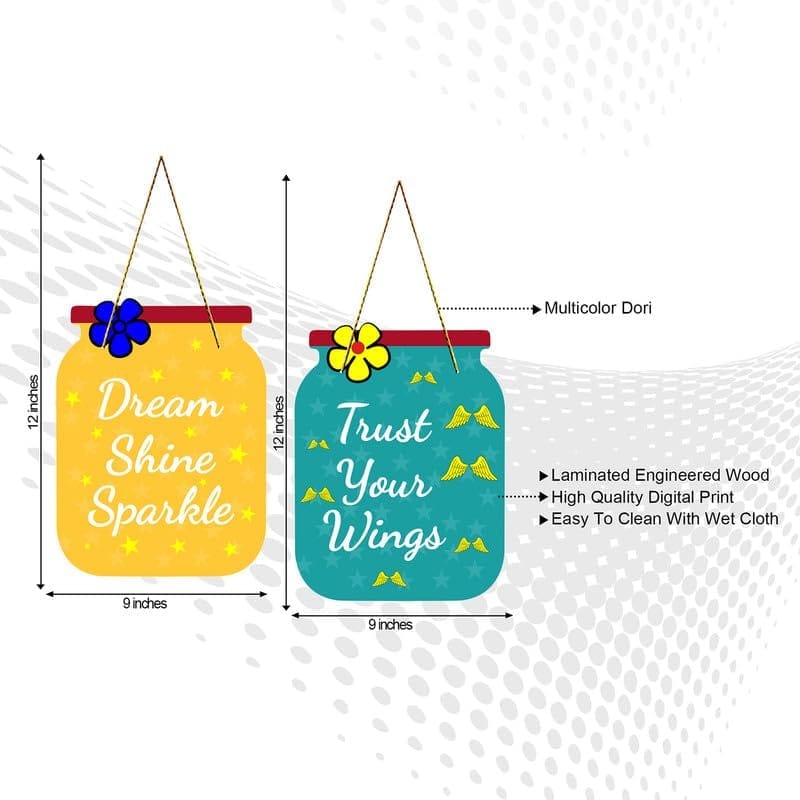 Charmor Dream Shine Sparkle Decorative Wooden Wall Hanger for Living Room | Bedroom | Office | Gift | Home Decoration (WH3204),Set of 2 view 2
