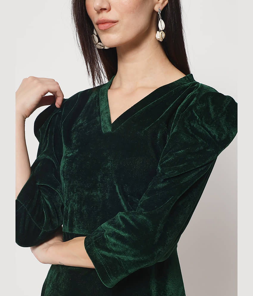 Rudrakriti Women Velvet Solid A-line Dress ( Maroon ) view 2