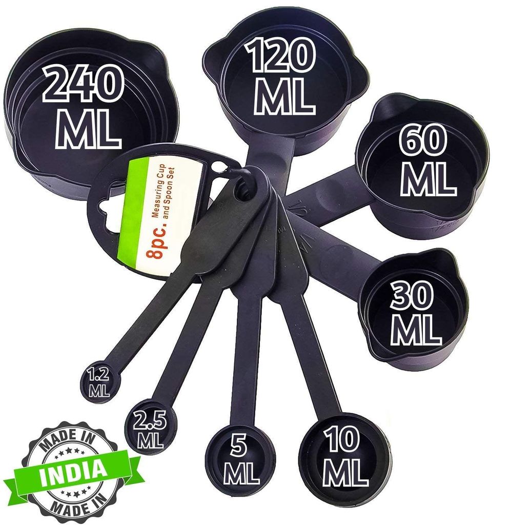 HAPPI Multipurpose Measuring Cup & Spoon Set for Kitchen Cooking Measurement Cups Set Plastic ( 8 Peices Black) view 2
