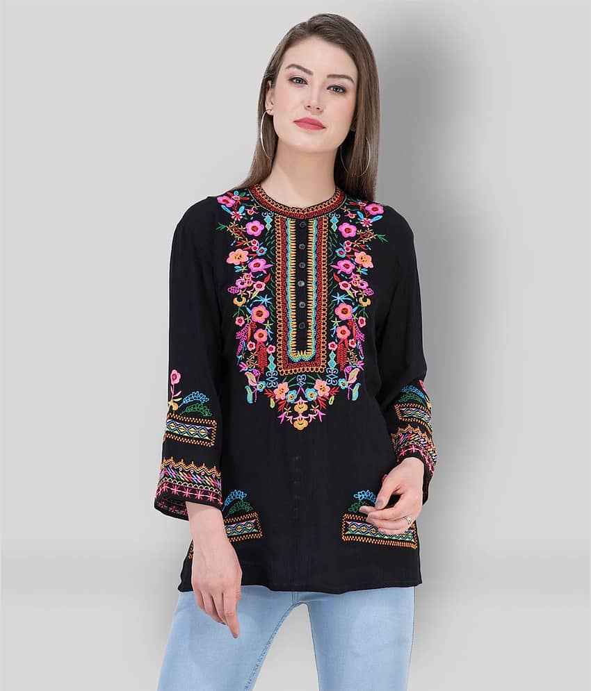 SAAKAA Women's Rayon Regular Top ( Black )