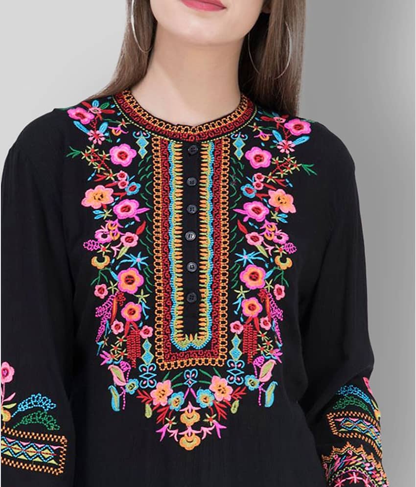 SAAKAA Women's Rayon Regular Top ( Black ) view 2