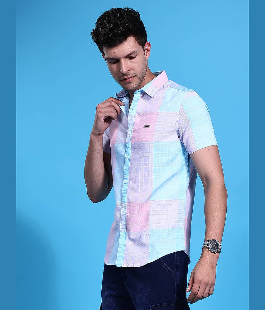 The Indian Garage Co. Poly Cotton Slim Fit Checks Half Sleeves Men's Casual Shirt - Pink ( Pack of 1 ) view 2