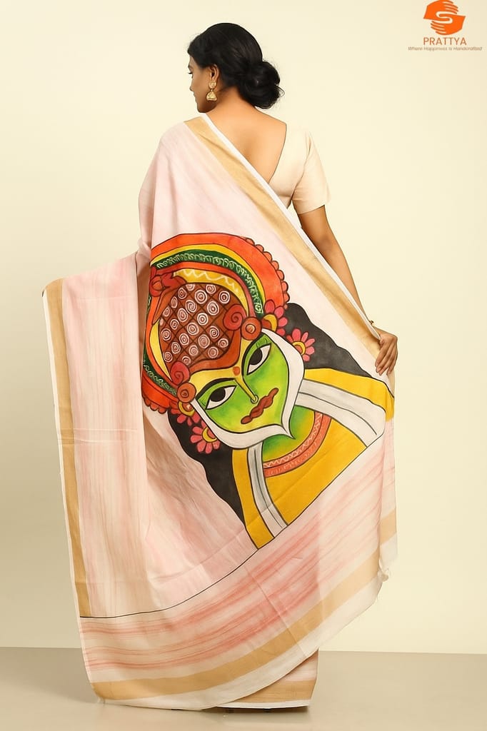 Kerala cotton saree hand painted view 2