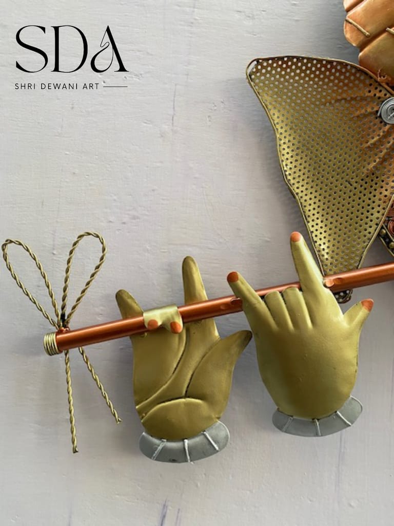 Handcrafted Iron Lord Ganesha Wall Hanging Playing Flute Musical Instrument Decorative Showpiece for Home, Office Decor- Gift for Ganesh Chaturthi, Housewarming view 2