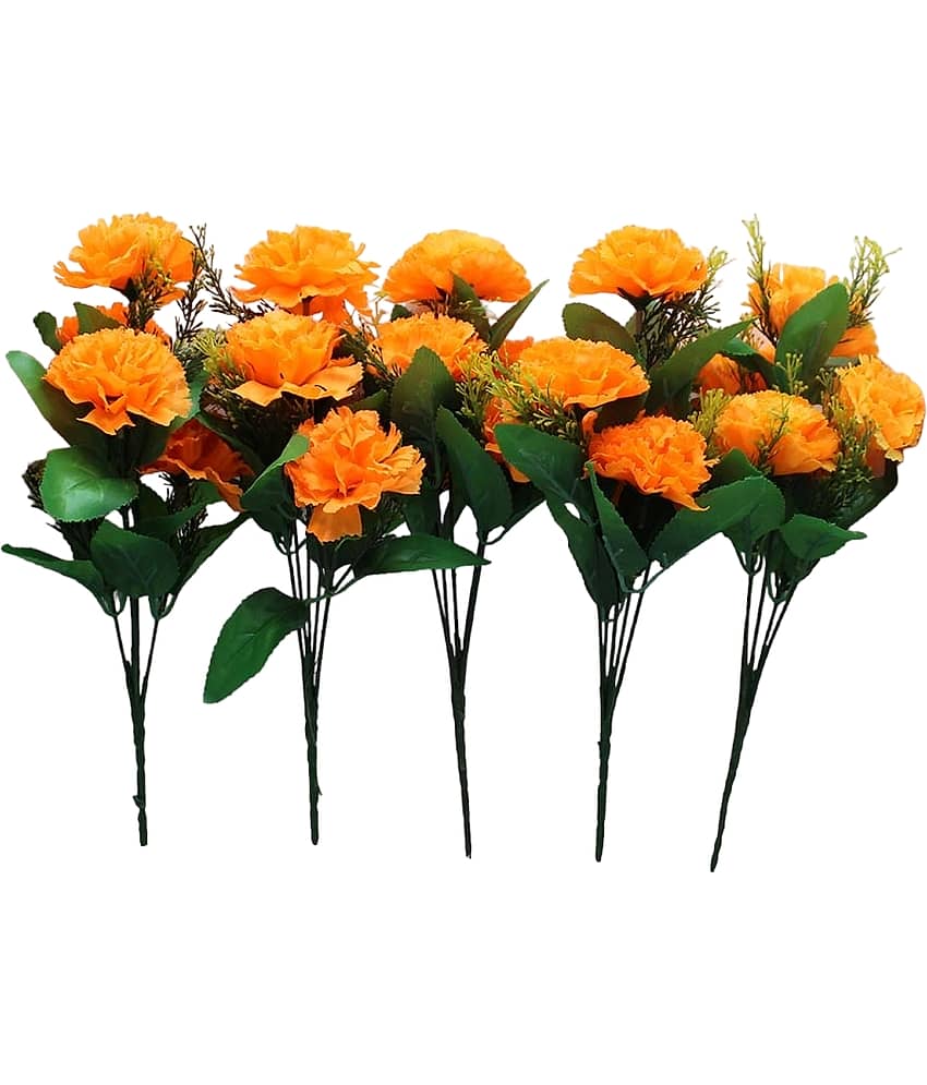 Hidooa - Orange Carnations Artificial Flower ( Pack of 5 )