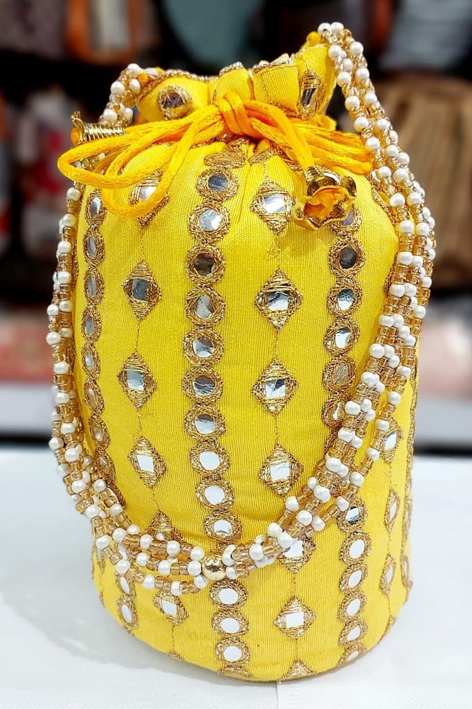 Embroidered Potli Bag with Pearl Handle for Women {Assorted Color} view 2