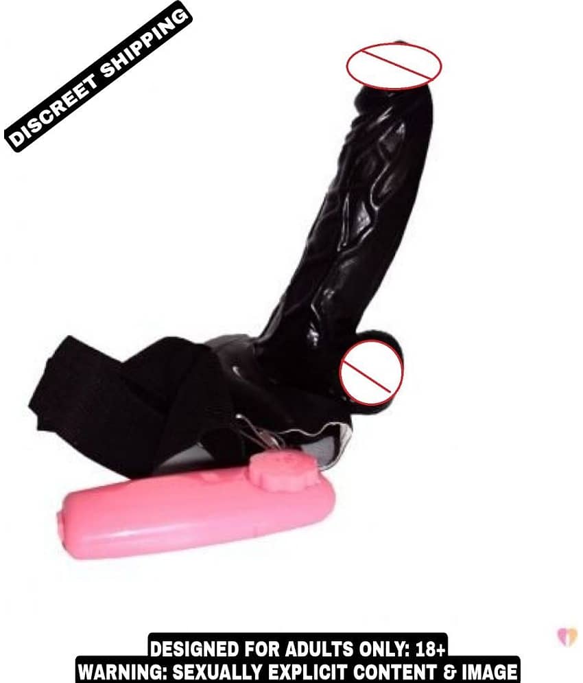 KAMAHOUSE Black Hollow StrapOn Dildo with Vibration Female Sex Toy