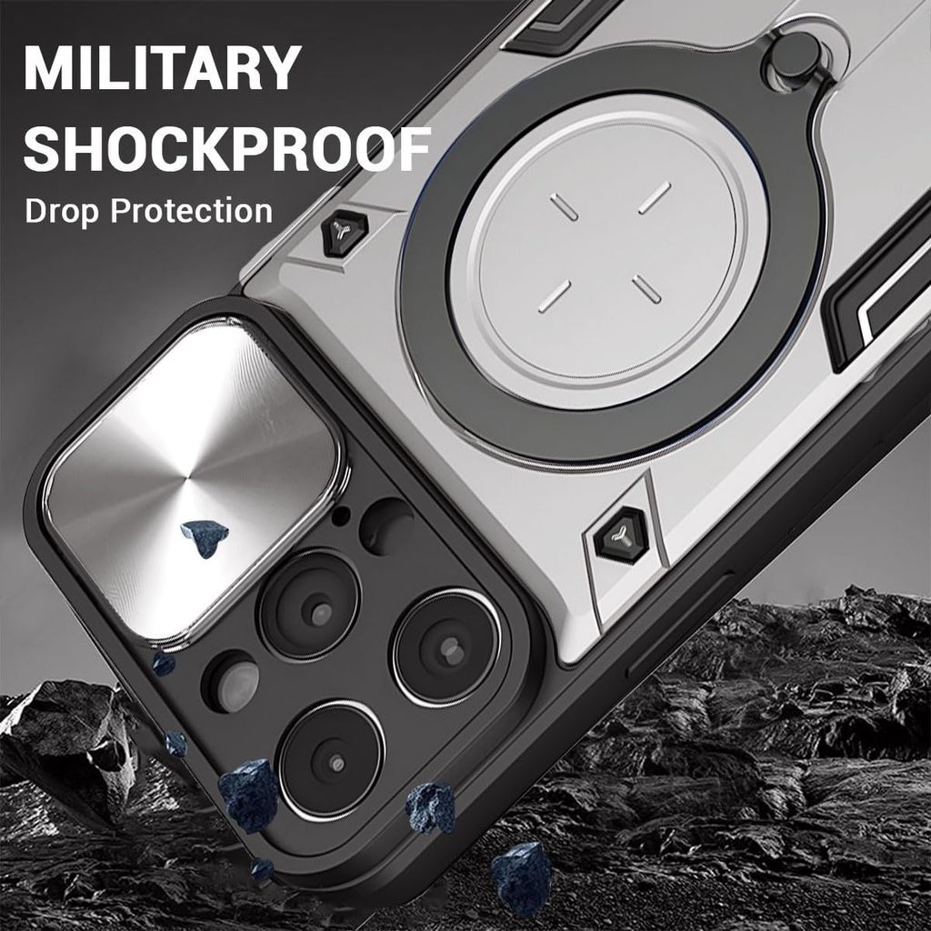 LIRAMARK Back Cover Case Compatible with iPhone 15 Pro (6.1 inch) with Stand & Slider Camera Military Grade Drop Protection view 2