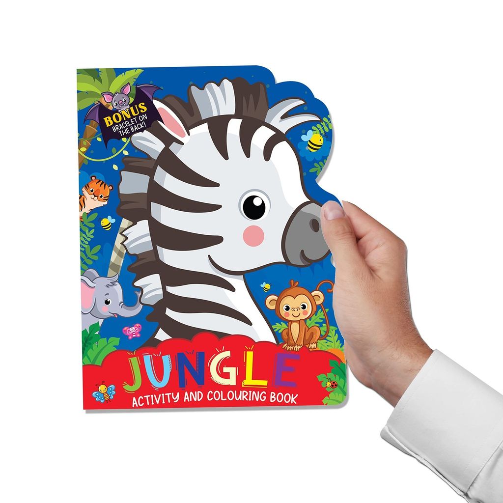 Jungle Activity and Colouring Book- Die Cut Animal Shaped Book for Kids Age 3-8 Years Dreamland Publications view 2