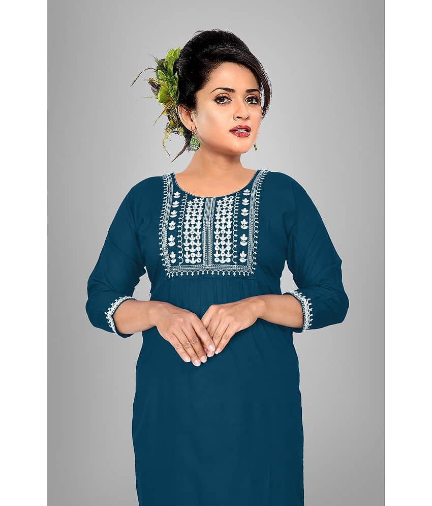 haya fashion - Blue Rayon Women's Straight Kurti ( Pack of 1 ) view 2