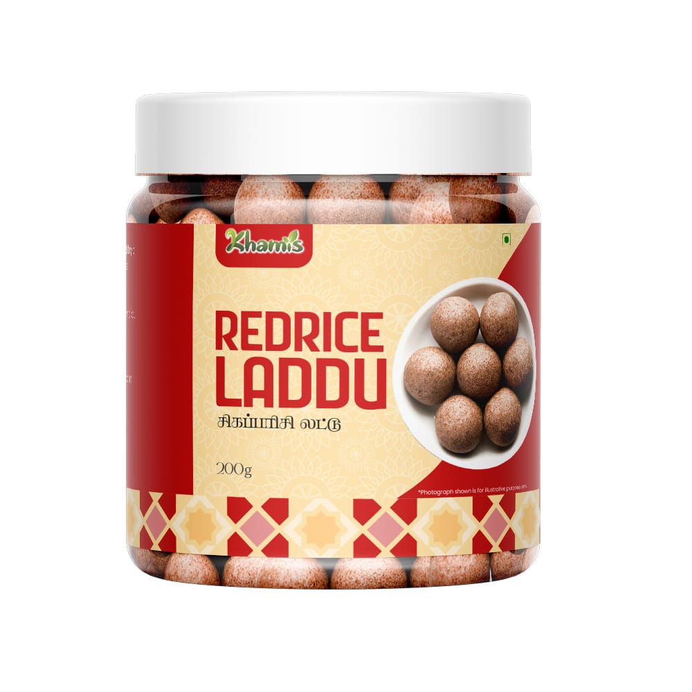 Red Rice Laddu | Traditional Healthy Sweet | Made with Jaggery | Iron-Rich | No Preservatives | Khamis Healthy Foods - 200g (pack of 5)