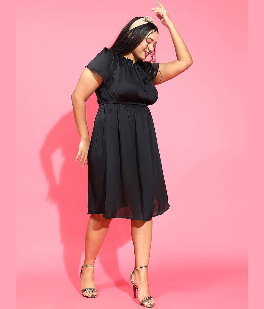 Oxolloxo Women Polyester Solid Fit & Flare Dress ( Black ) view 2