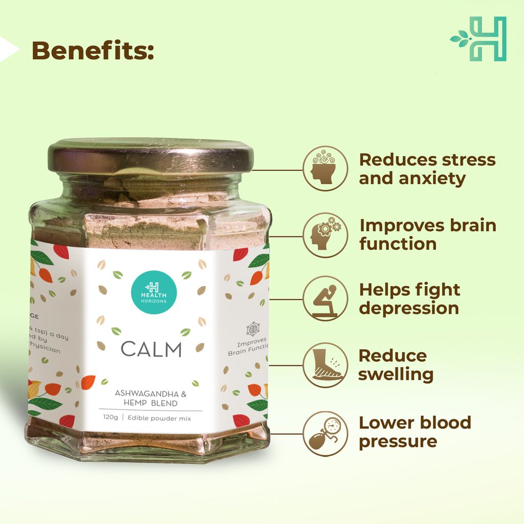 Health Horizons Ashwagandha and Hemp Blend | Immunity Booster and Calming Powder | Vegan, Keto-Friendly, Gluten-Free, Soy-free | Omega 3 and 6 | Powder for Stress Relief (120 gm) view 2
