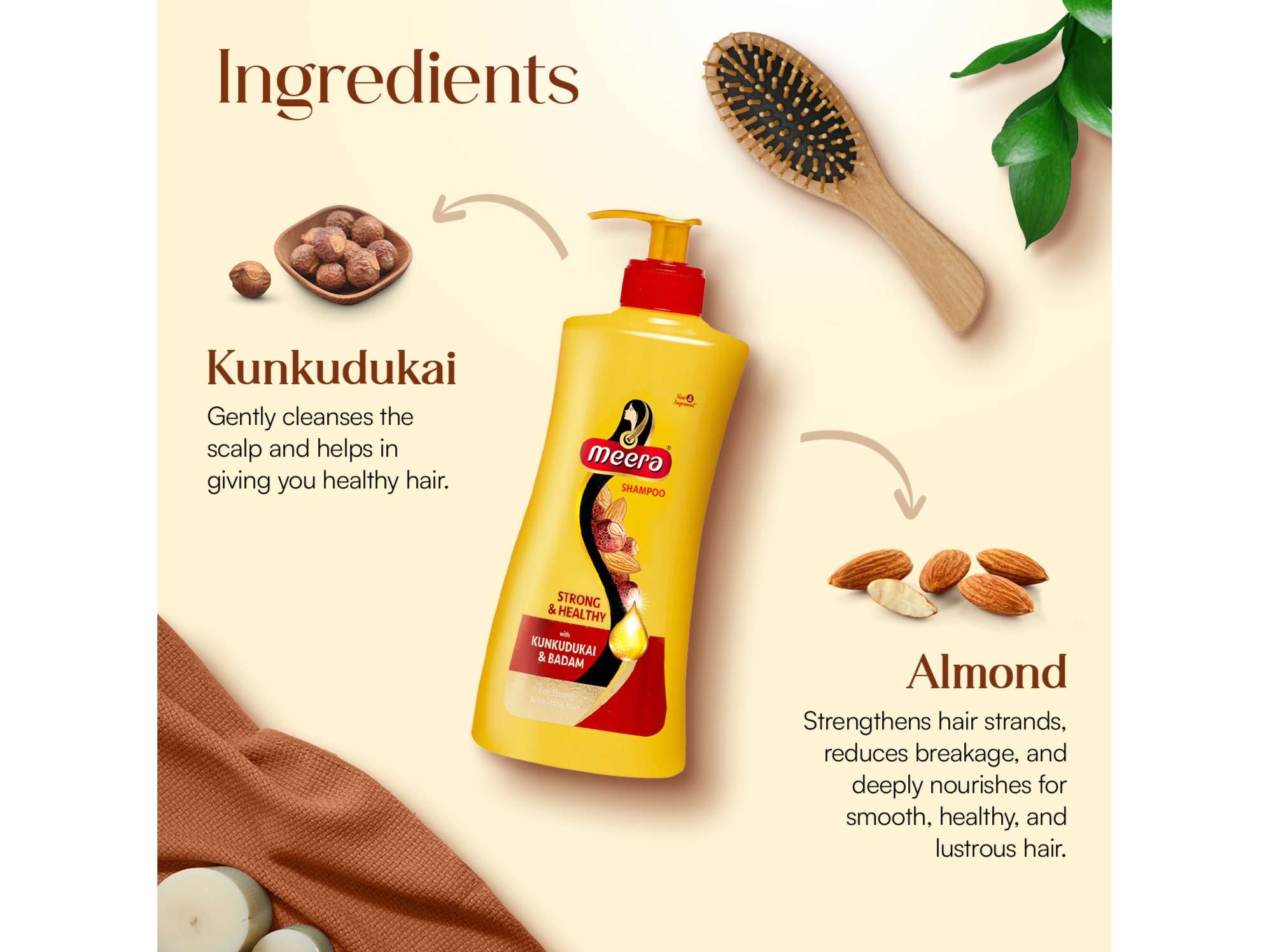 Meera Strong and Healthy Shampoo, With Goodness of Kunkudukai & Badam, Gives Soft & Smooth Hair, For Men and Women, Paraben Free, 650 ml view 2