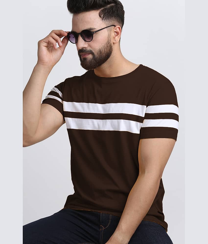 Diversify Men Cotton Blend Regular Fit Striped T-Shirt ( Brown )