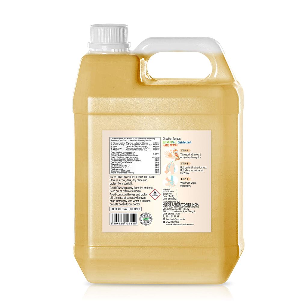 Etanol Hand Wash Refill Economical Pack (5 Litre) | First Time A Germ Protection Hand Wash with Ethyl Alcohol with Extract of 5 Types of Tulsi view 2