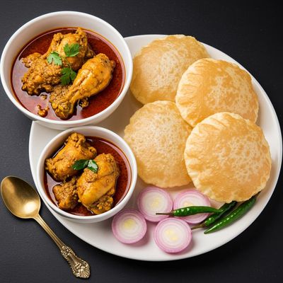Natu Kodi Kura With Poori