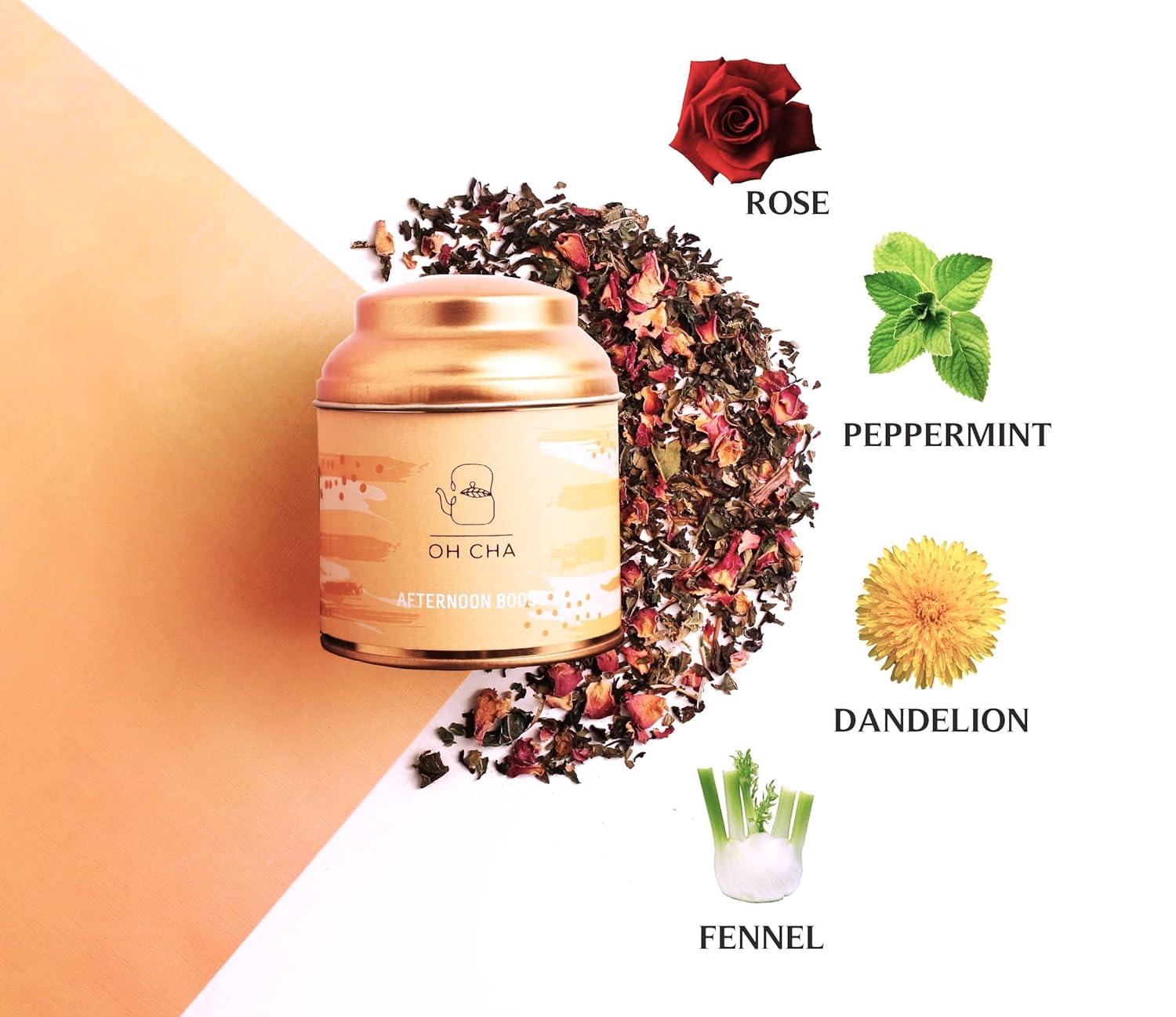 Oh Cha Green Tea, Afternoon Boost | With Dandellion, Fennel, Peppermint, Nettle Leaf and Rose Petals | Post Meal Digestive Tea | Beat The Afternoon Slump, Green Tea for Weight Loss, 35 gm view 2