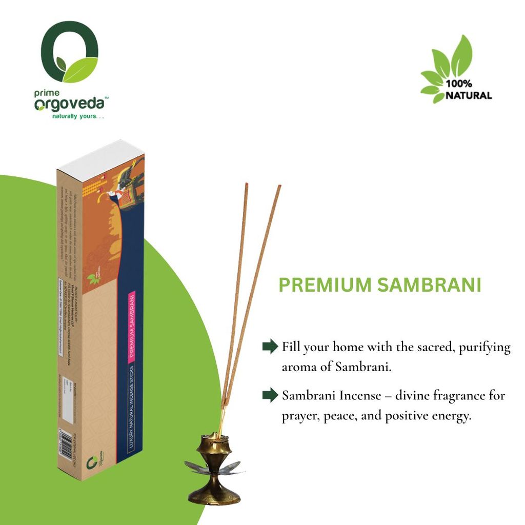 Prime Orgoveda Premium Sambrani Incense Sticks | 100% Natural Charcoal-Free Agarbatti | Long-Lasting Sambrani Aroma for Prayer, Pooja & Meditation (Pack of 50 Sticks) view 2