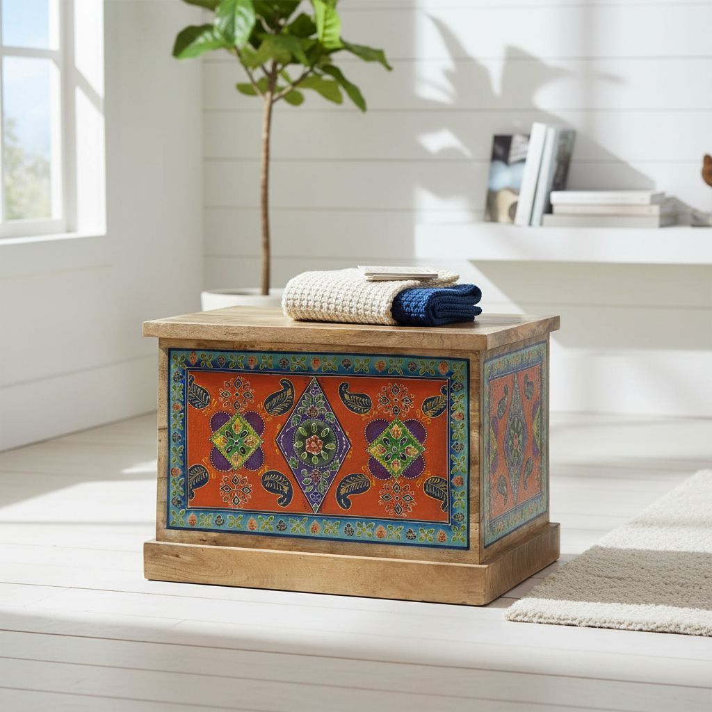 Wooden Solid Painted Handicraft Center Trunk Table | Storage Dowry Box view 2