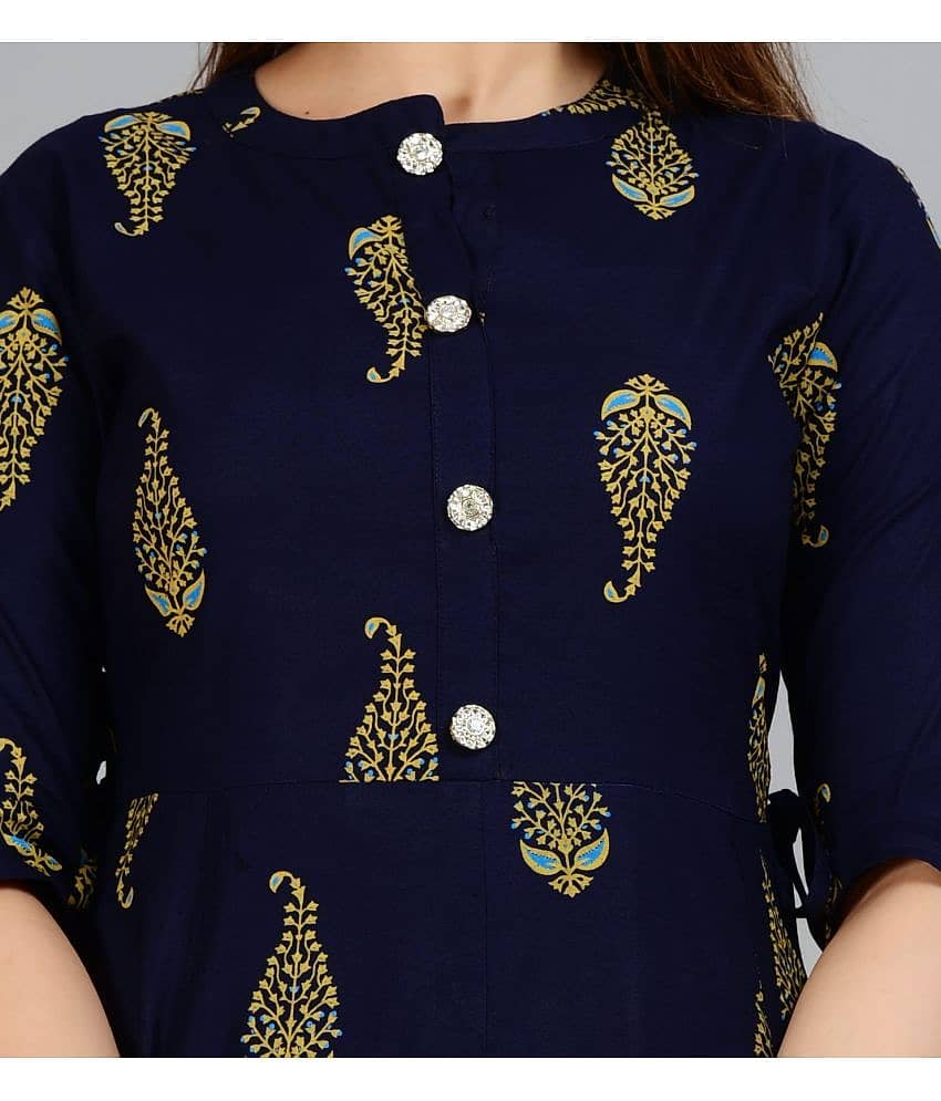 Smien - Yellow Rayon Women's Flared Kurti ( Pack of 1 ) view 2