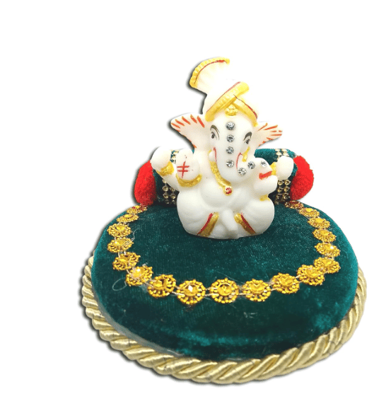 Vishu Store Ganesha Idol with Handcrafted Green Singhasan for Home/Temple/Office/Car Dashboard | Ganesh Ji Statue Gifts Showpiece (Pack of 1) view 2