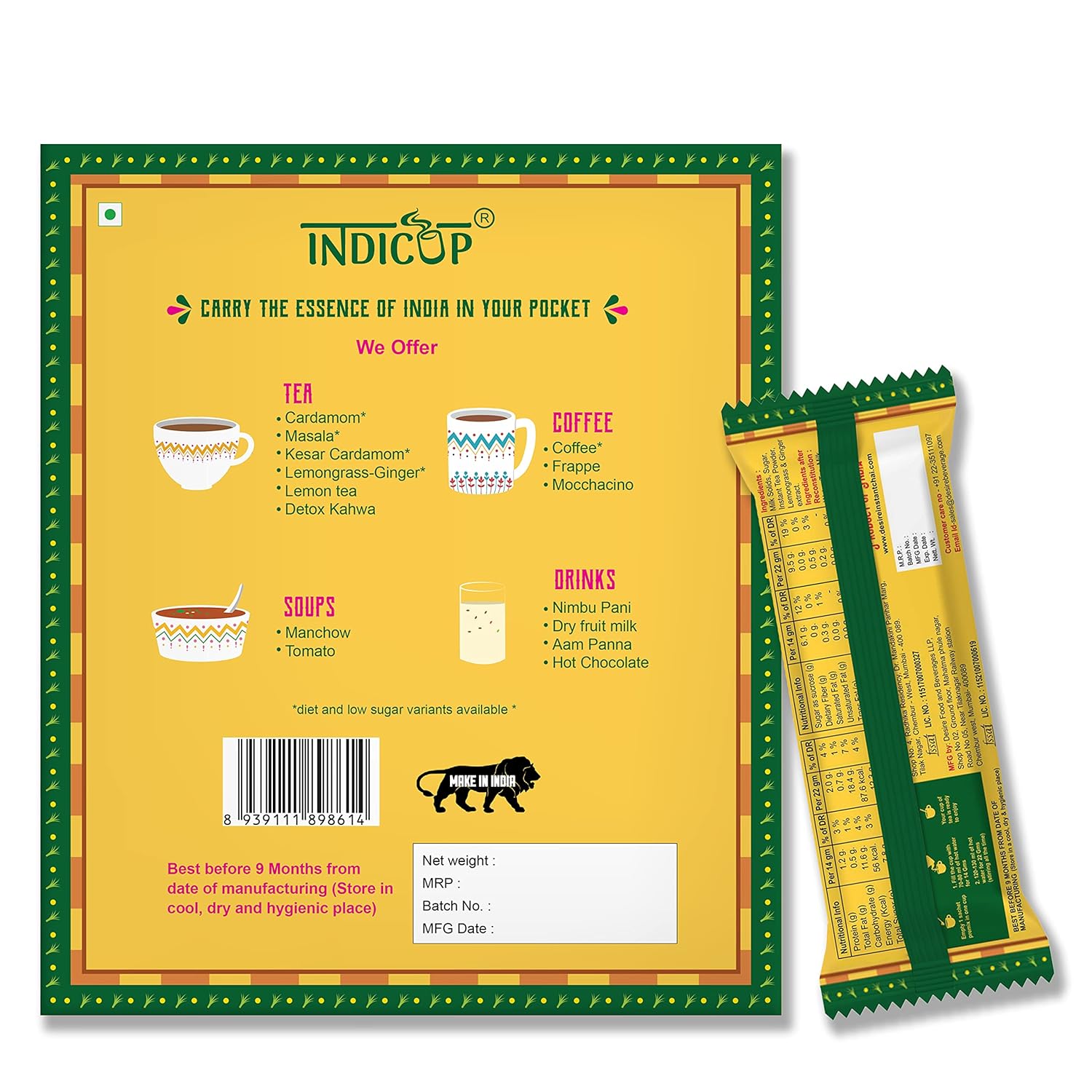 INDICUP Lemongrass Ginger Tea Instant Premix, 280 gm - 20 Sachets view 2