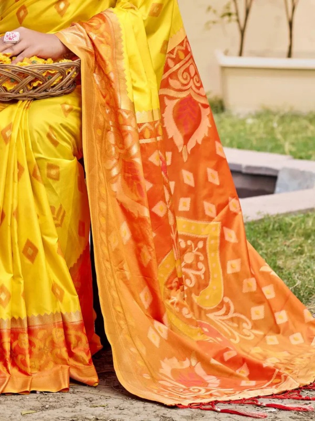Yellow Silk Saree view 2