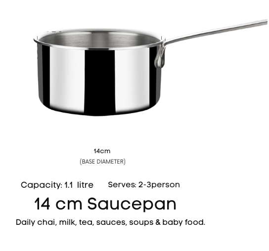 Tri-Ply Stainless Steel Saucepan 14cm (1.2L) view 2