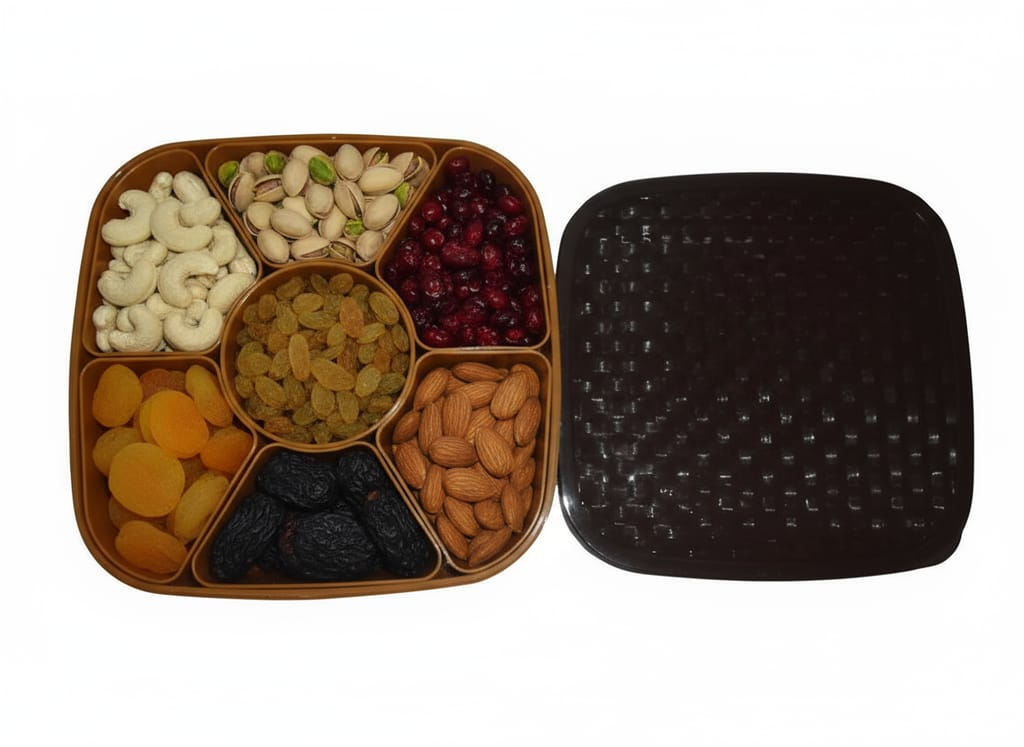 Masala & Dry Fruit Storage Box with 7 compartments and spoon view 2