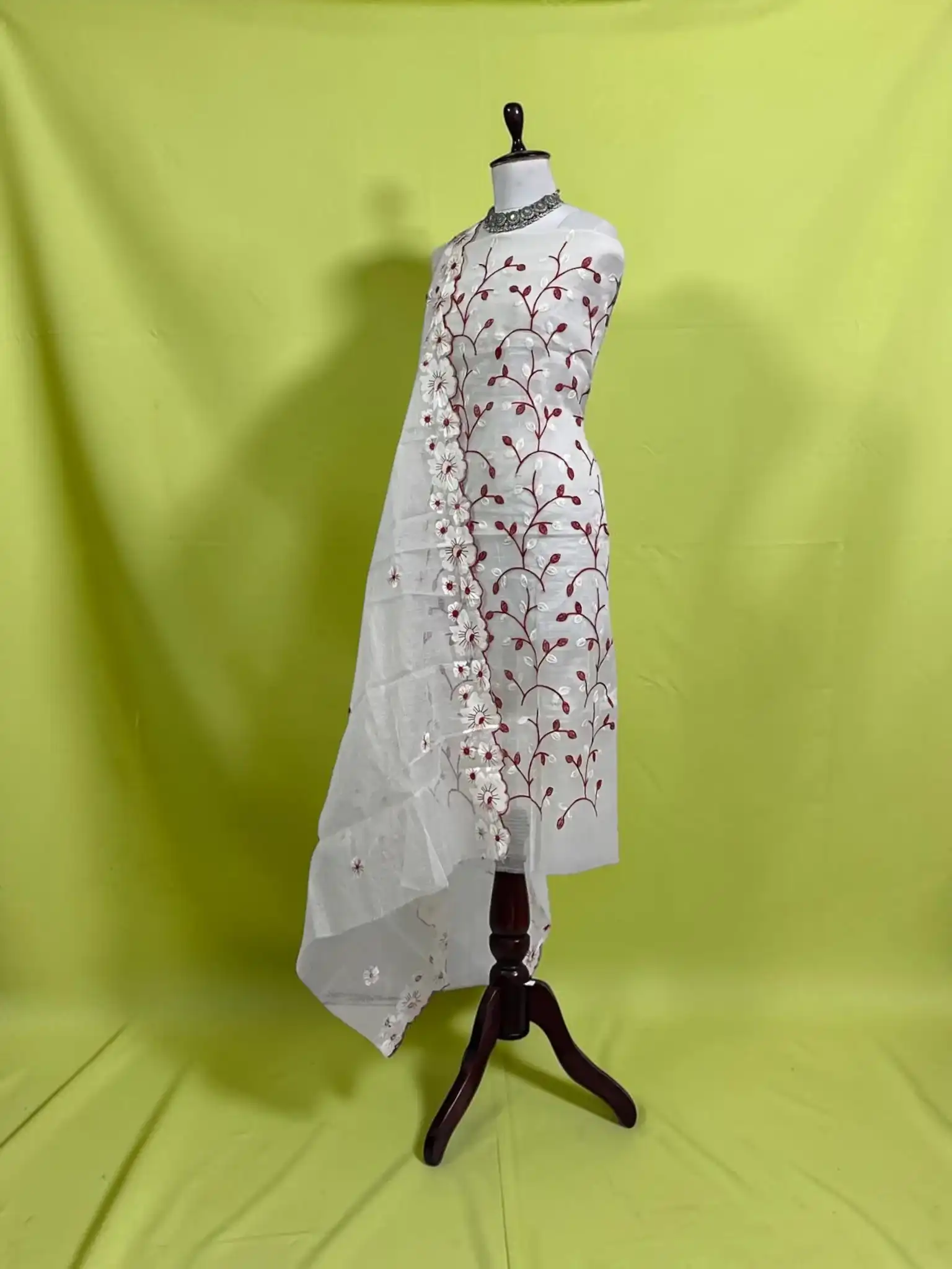 Handwoven Kota Doria Cotton-Silk Dress Material with Hand Embroidery view 2