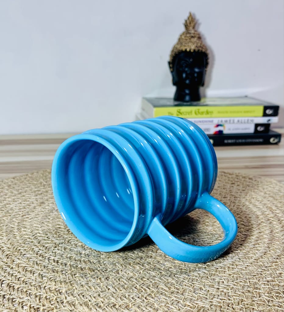 Homefrills Ceramic Hand Crafted Glossy line Design Ceramic Coffee Mug (Blue) Suitable for Coffee, Tea, Juice, Cappuccino,Milk etc. (275ml) Set of 1 view 2