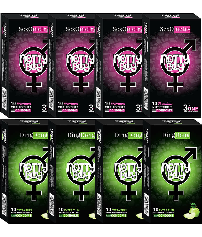 NottyBoy Multi Textured Dotted, Ribbed, Contour Condoms (Set of 8, 80 Sheets)