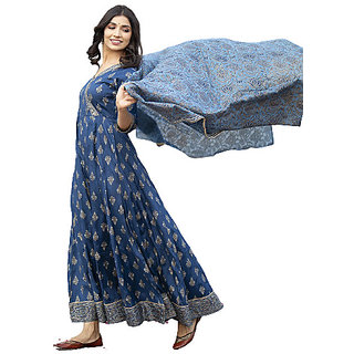 Traditional Long Blue Kurta With Dupptta view 2
