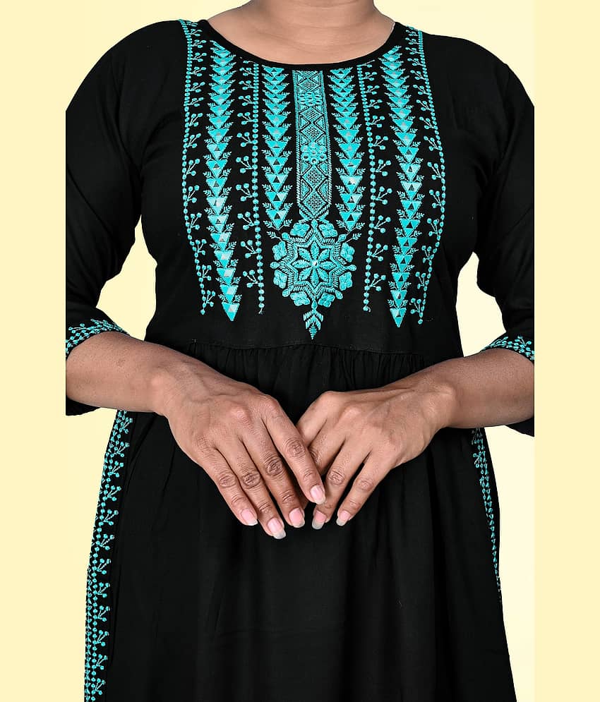 haya fashion - Black Rayon Women's Jacket Style Kurti ( Pack of 1 ) view 2