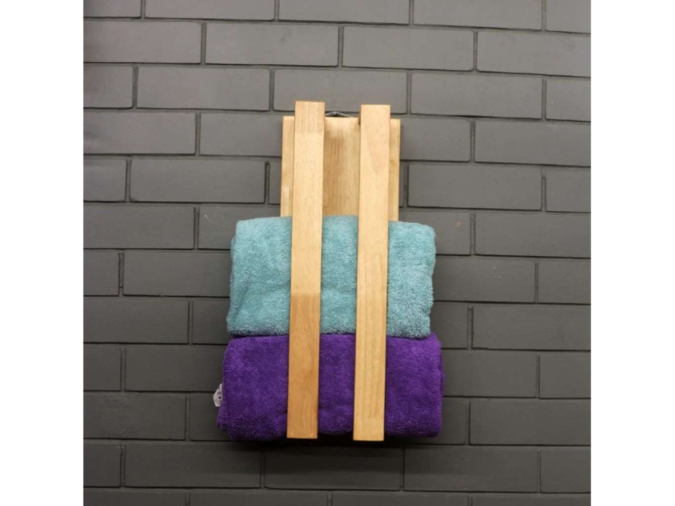 BARISH-Towel Holder | Wall Mount Towel Holder Organiser | Handcrafted with Rubberwood | Superior Finish & Unique Contemporary Design | 13 x 20 x 53CM - Sandy Brown