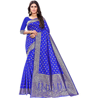 LEAFSY Embellished Banarasi Pure Silk Saree (Blue)