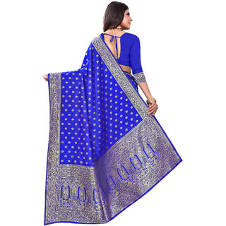 LEAFSY Embellished Banarasi Pure Silk Saree (Blue) view 2