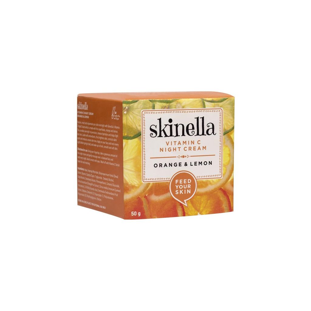 Skinella Vitamin C Night Cream - Orange Lemon for Normal, Oily, Acne-Prone, Combination Skin - Overnight Repair, 100% Vegan, Paraben-Free - Made with Superfoods Orange and Lemon - Combat Dull Skin - 50g view 2