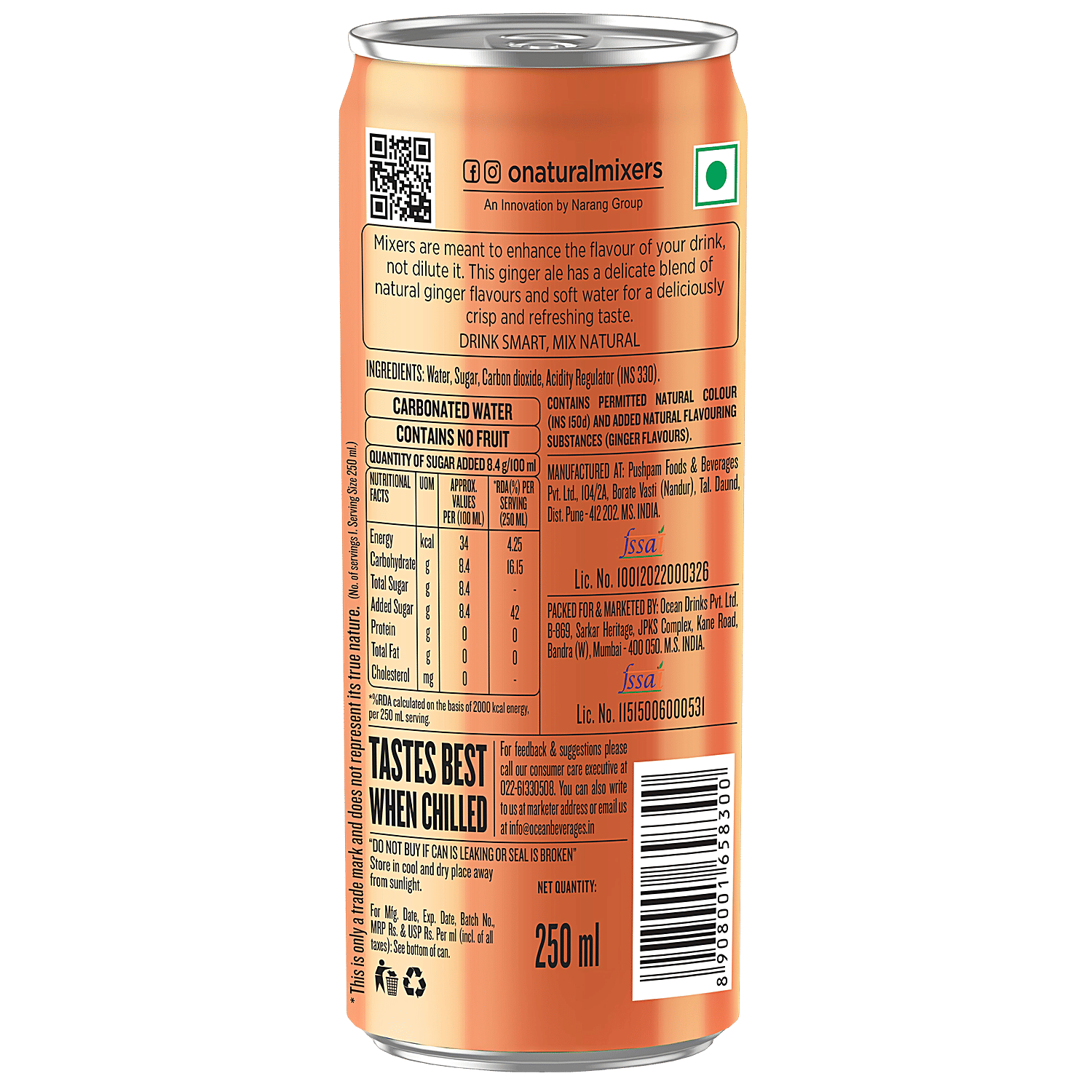 Ocean Smart Natural Mixers Tonic Water, 250 Ml view 2