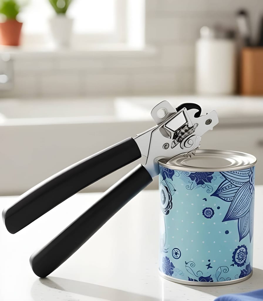 Heavy Duty Stainless Steel Can Opener | Manual Tin Can Opener with Ergonomic Grip | Multifunction Bottle & Can Lid Opener (Original) view 2