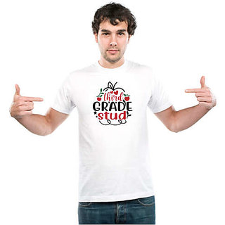 UDNAG Unisex Round Neck Graphic Teacher Student, Third grade tude Polyester T-Shirt White view 2
