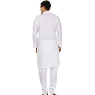 Pure cotton White Kurta Pyjama set view 2