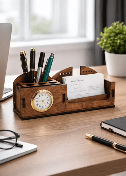 Pen & Card Holder Desk Organizer with Watch Holder for Office Table view 2